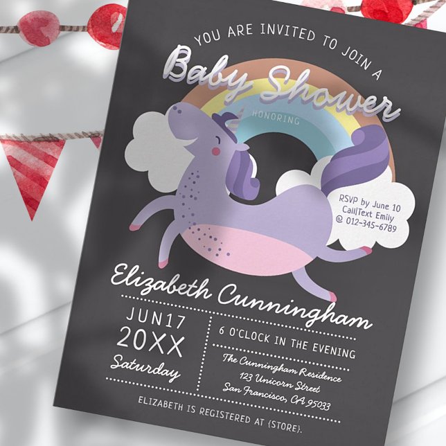 Modern cute Rainbow Unicorn Baby Shower-inbjudan Vykort (Skapare uppladdad)