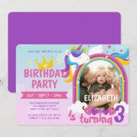 Modern Cute Rainbow Unicorn Photo Birthday