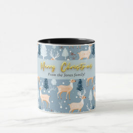 Modern Cute Reindeer Snowflake Elegant Pastel Blue Mugg