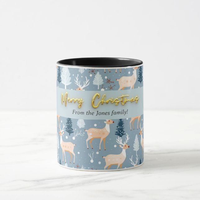 Modern Cute Reindeer Snowflake Elegant Pastel Blue Mugg (Center)