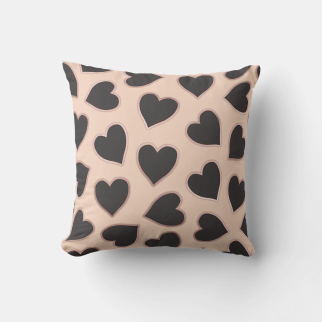 Modern Cute Ro Guld Black Hearts Mönster  Kudde (Framsida)