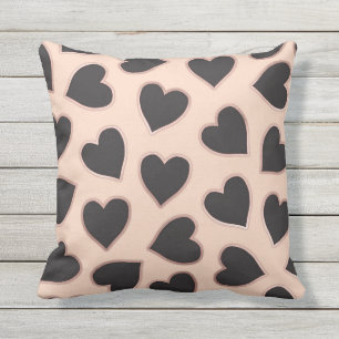 Modern Cute Ro Guld Black Hearts Mönster Kudde