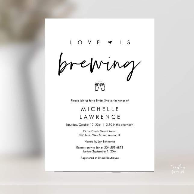 Modern Cute Romantic Beer Party Möhippa Inbjudningar (Beer Party Bridal Shower, Love is brewing Invitation card modern romance black white)