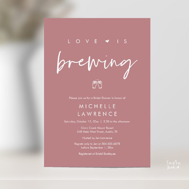Modern Cute Romantic Beer Party Möhippa Inbjudningar (Beer Party Bridal Shower, Love is brewing Invitation card modern romance dusty rose pink)