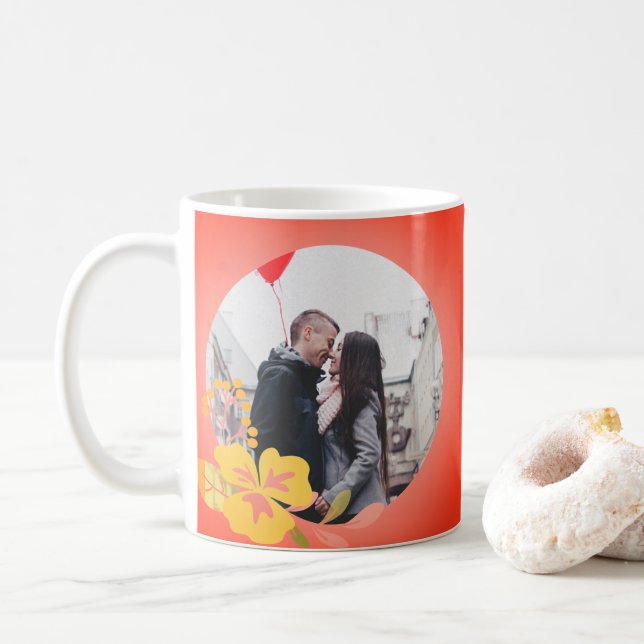 Modern Cute Romantik Red Heart Photo Valentines da Kaffemugg (Med munk)