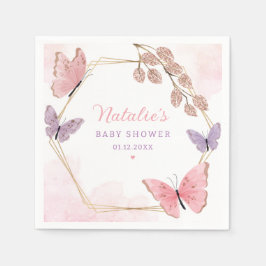 Modern Cute Rosa Lila Butterfly Girl Baby Shower Pappersservett