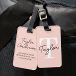 Modern Cute  Rosa Monogram Namn Girly-skript Bagagebricka<br><div class="desc">Modern Cute  Rosa Monogram Namn Girly Script Snyggt Bag-Märkre för</div>