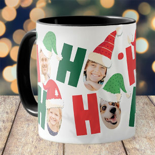 Modern Cute Santa Hats åtta familjefoton Mugg