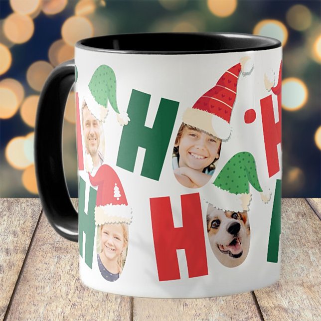 Modern Cute Santa Hats åtta familjefoton Mugg (Skapare uppladdad)