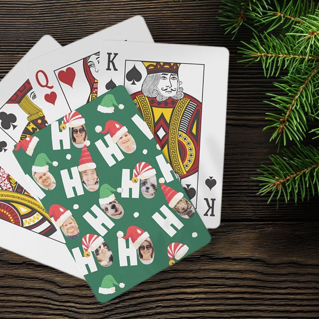 Modern Cute Santa Hats Nine Family Photos Casinokort (Skapare uppladdad)