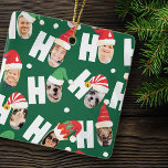 Modern Cute Santa Hats Nine Family Photos Julgransprydnad Keramik<br><div class="desc">Den här enkla och moderna designen består av lekfull skripttypografi.</div>