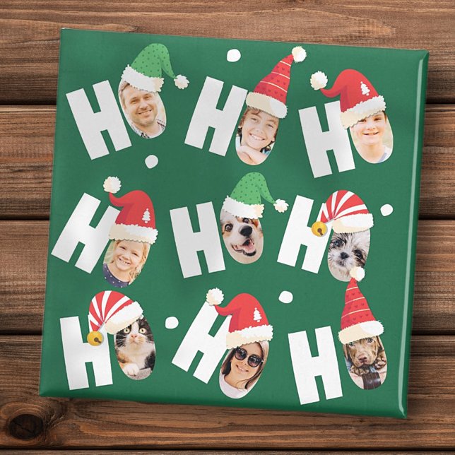 Modern Cute Santa Hats Nine Family Photos Magnet (Skapare uppladdad)
