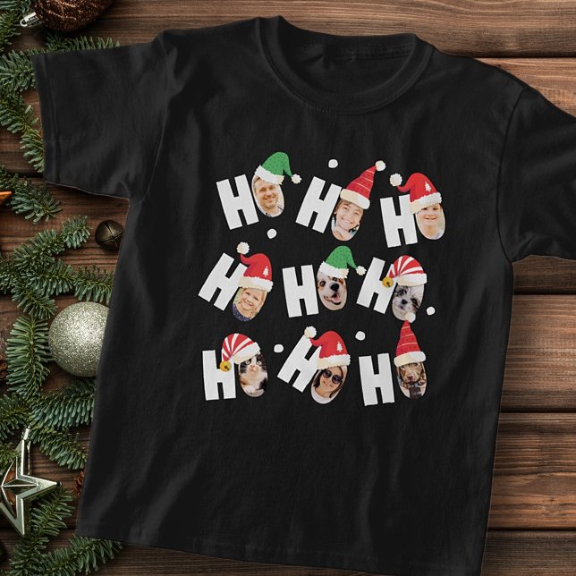 Modern Cute Santa Hats Nine Family Photos T Shirt (Skapare uppladdad)