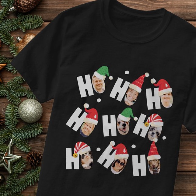 Modern Cute Santa Hats Nine Family Photos T Shirt (Skapare uppladdad)