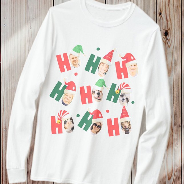 Modern Cute Santa Hats Nine Family Photos T Shirt (Skapare uppladdad)