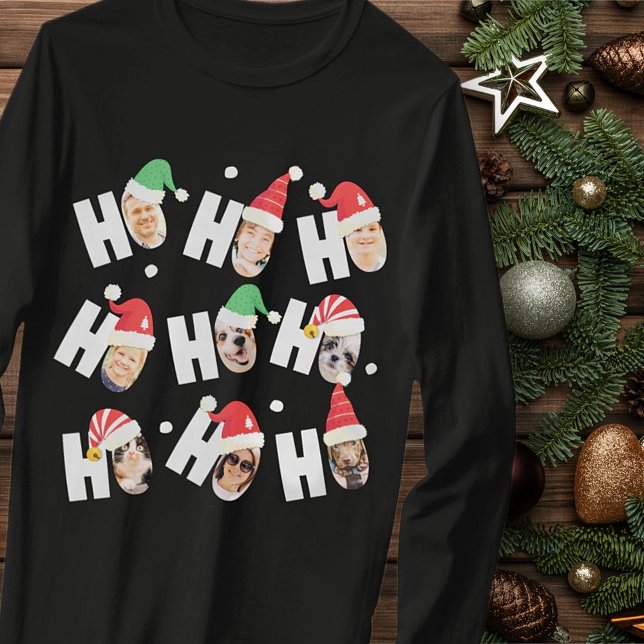 Modern Cute Santa Hats Nine Family Photos T Shirt (Skapare uppladdad)
