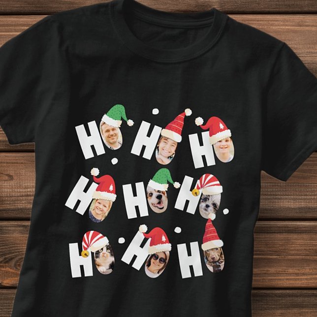 Modern Cute Santa Hats Nine Family Photos T Shirt (Skapare uppladdad)