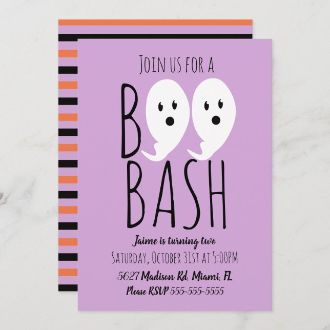 Modern Cute Scary Ghost Boo Halloween Bash Inbjudningar (Fram/baksida)