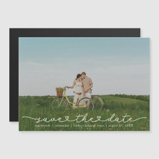 Modern Cute Script Photo Save Date Card Magnet
