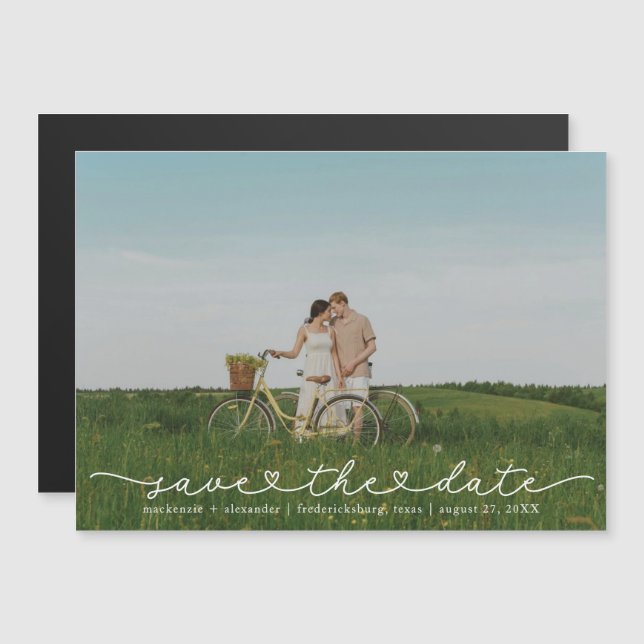 Modern Cute Script Photo Save Date Card Magnet (Fram/baksida)