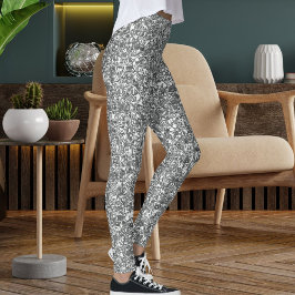 Modern Cute Silver Gnistra Glitter Struktur Mönste Leggings