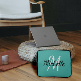 Modern Cute Simple Light Blue Monogram Laptop Fodral