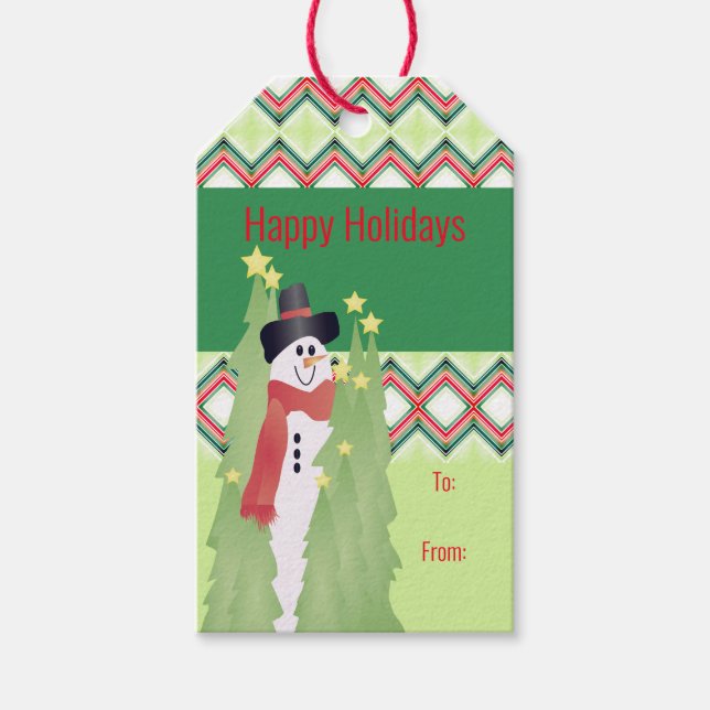 Modern Cute Snögubbe Presentetikett (Framsidan)