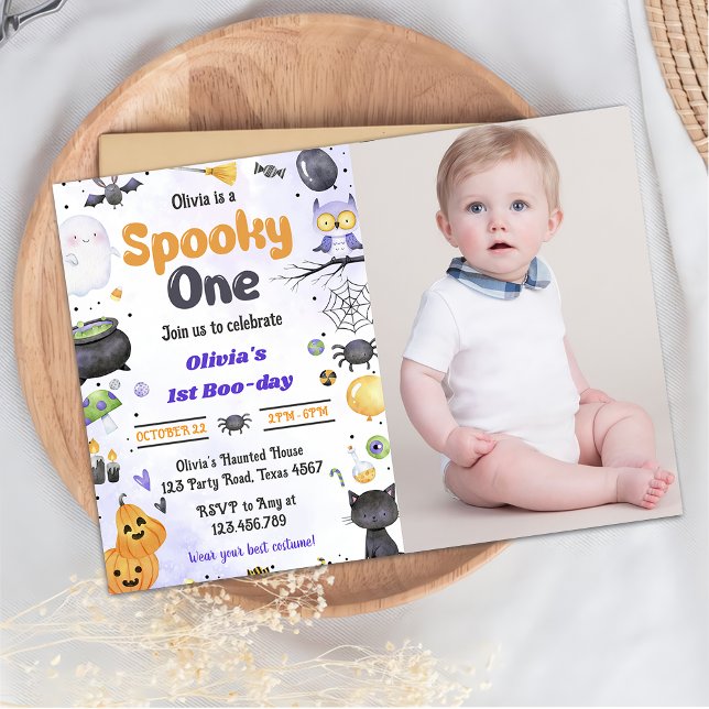 Modern Cute Spooky One Halloween 1:a födelsedagen Inbjudningar (Skapare uppladdad)