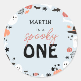Modern Cute Spooky One Halloween Boy 1st Birthday Runt Klistermärke