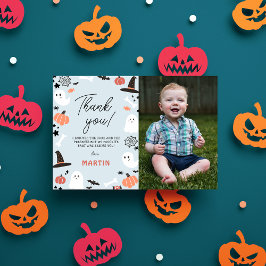 Modern Cute Spooky One Halloween Boy 1st Birthday Tack Kort