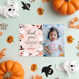 Modern Cute Spooky One Halloween första bokfoto Tack Kort