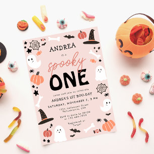 Modern Cute Spooky One Halloween Första födelsedag Inbjudningar