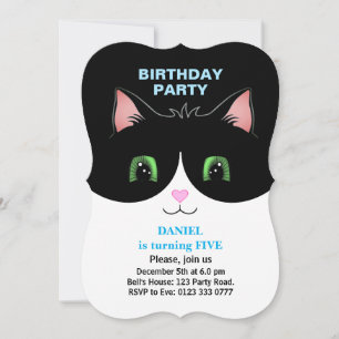 Modern Cute Tuxedo Cat Boy Birthday-inbjudan Inbjudningar