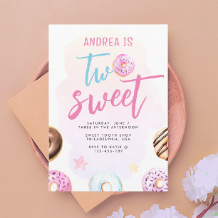 Modern Cute Two Sweet Donut Girl 2 Birthday Inbjudningar