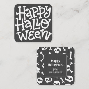 Modern Cute Typography White Skull Happy halloween Tilläggskort