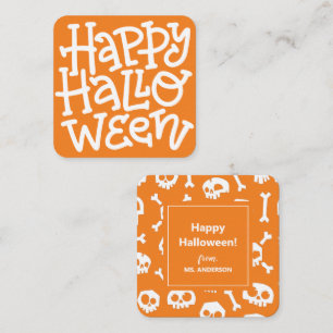 Modern Cute Typography White Skull Happy halloween Tilläggskort