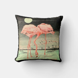 Modern Cute Vintage Rosa Bird Flamingo och Måne Kudde