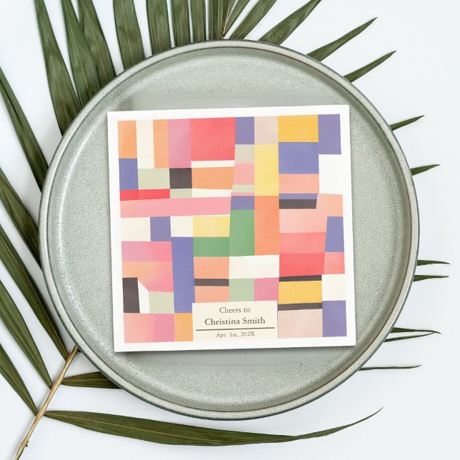 Modern Cute Vivid Färg Blocks Pension Party Pappersservett (Modern Cute Vivid Color Blocks Retirement Party Napkins)