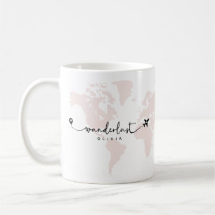 Modern Cute Wanderlust World Travel Script ROSA Kaffemugg