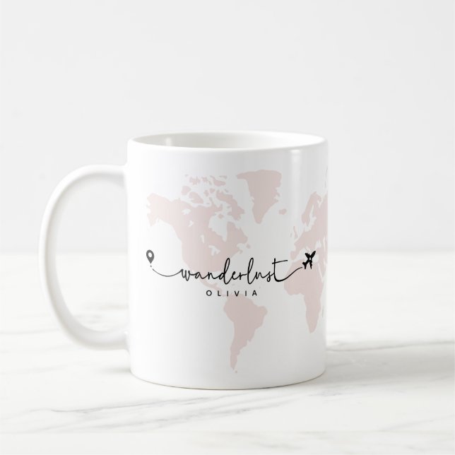 Modern Cute Wanderlust World Travel Script | ROSA Kaffemugg (Vänster)