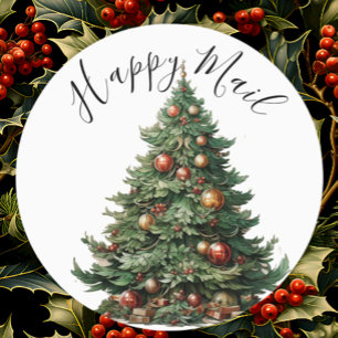 Modern Cute Watercolor Julgran Önskemål-etikett Klistermärke