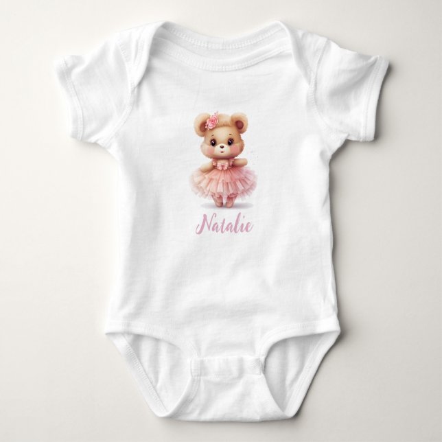 Modern Cute Watercolor Nalle Girl T Shirt (Framsida)