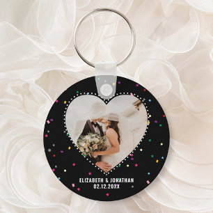 Modern Cute Whimsiic Heart Photo Wedor Favor Nyckelring