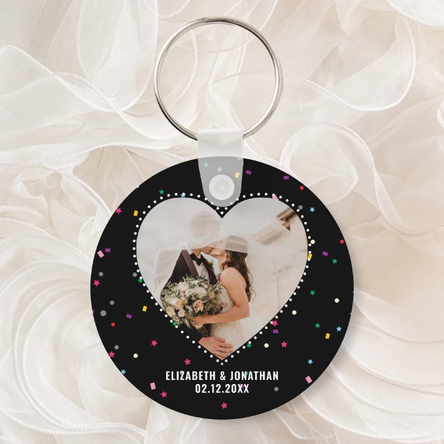 Modern Cute Whimsiic Heart Photo Wedor Favor Nyckelring (Skapare uppladdad)