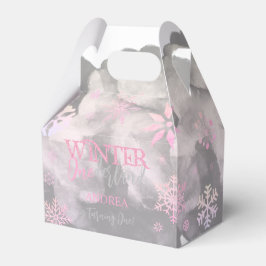 Modern Cute Winter ONEderland Rosa Första födelsed Presentaskar