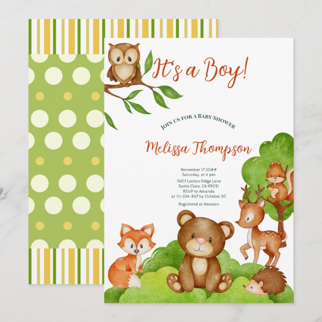 Modern Cute Woodland Animals Forest Friends Inbjudningar (Fram/baksida)