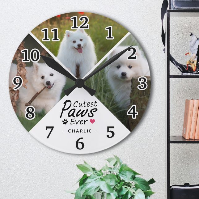 Modern Cutest Tassar All Family Hund Photo Collage Rund Klocka (Skapare uppladdad)