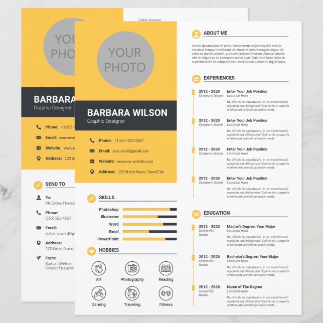 Modern CV, meritförteckning + brev (Mall) (Fram/baksida)