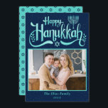 Modern cyan Blue Lycklig Hanukkah Photo Julkort<br><div class="desc">Modern cyan Blue Lycklig Hanukkah Photo Helgdag Card</div>