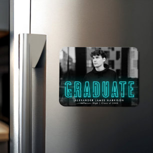 Modern cyan Neon Photo Studenten Magnet
